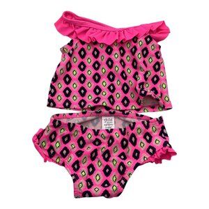 Child Of Mine Baby Girl Swimsuit 3-6M 2 Pc Pink Diamond Print With‎ Ruffle Trim